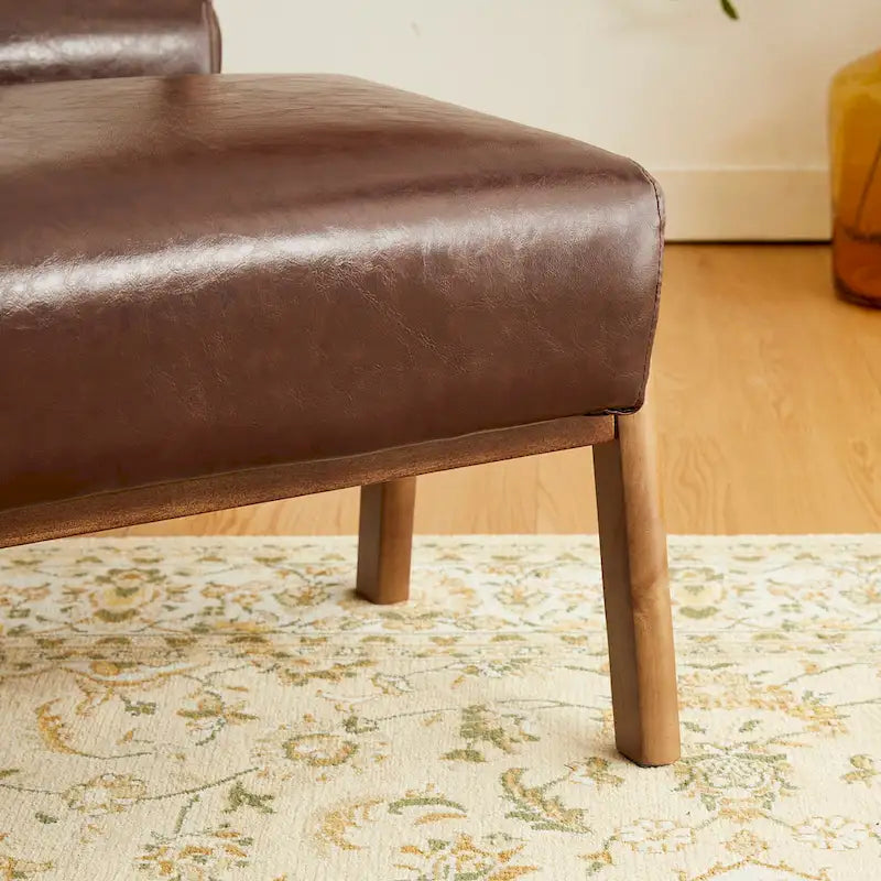Tabouret d'appoint en similicuir Glitzhome 24,5W avec pieds en hévéa noyer