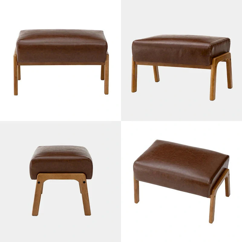 Tabouret d'appoint en similicuir Glitzhome 24,5W avec pieds en hévéa noyer