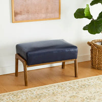 Tabouret d'appoint en similicuir Glitzhome 24,5W avec pieds en hévéa noyer