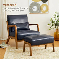 Tabouret d'appoint en similicuir Glitzhome 24,5W avec pieds en hévéa noyer