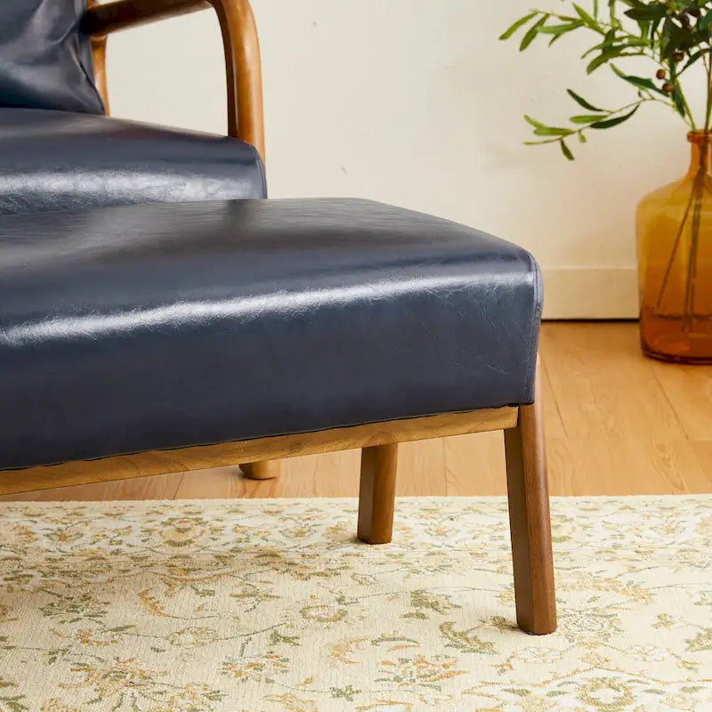 Tabouret d'appoint en similicuir Glitzhome 24,5W avec pieds en hévéa noyer