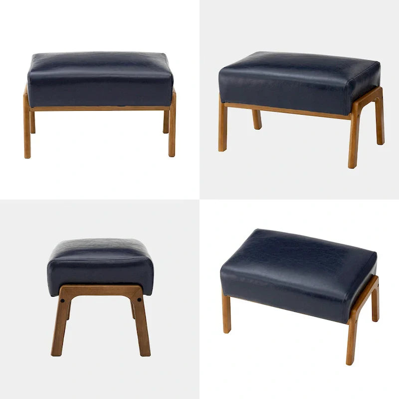 Tabouret d'appoint en similicuir Glitzhome 24,5W avec pieds en hévéa noyer