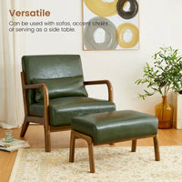 Tabouret d'appoint en similicuir Glitzhome 24,5W avec pieds en hévéa noyer