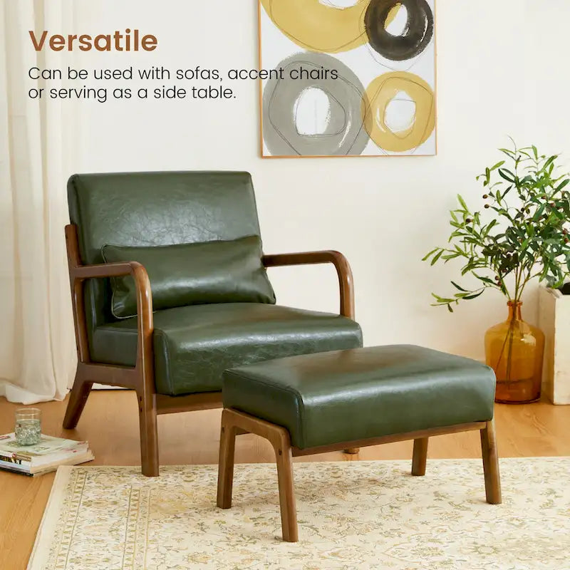 Tabouret d'appoint en similicuir Glitzhome 24,5W avec pieds en hévéa noyer