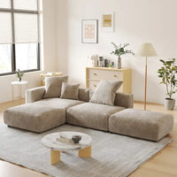 Canapé modulable en forme de L, revêtu de velours côtelé, avec méridienne, pouf et 3 coussins