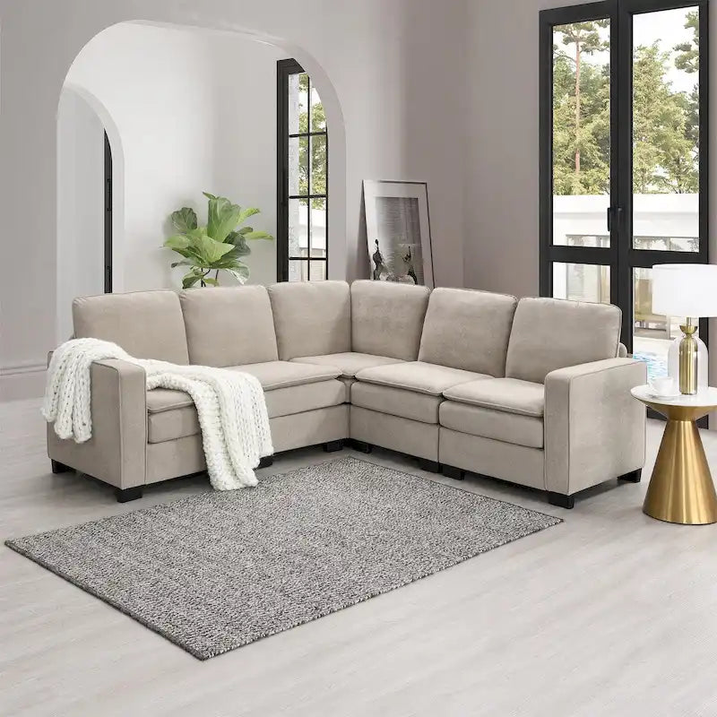 Canapé Sectionnel Moderne en Velours Surdimensionné 89*89, Grand Mobilier d'Intérieur Rembourré Forme L avec Doubles Coussins