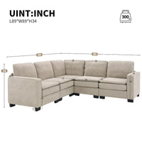 Canapé Sectionnel Moderne en Velours Surdimensionné 89*89, Grand Mobilier d'Intérieur Rembourré Forme L avec Doubles Coussins