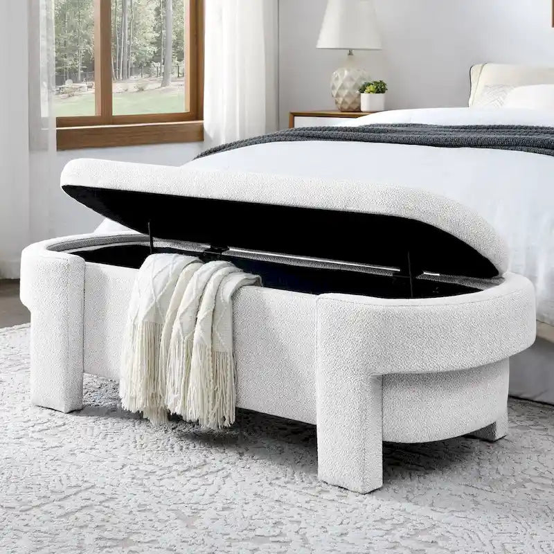 Banc rembourré en lin avec grand espace de rangement - 51.5L x 20.5W x 17H
