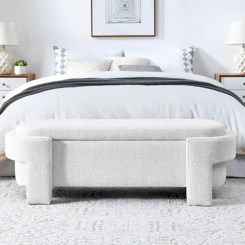 Banc rembourré en lin avec grand espace de rangement - 51.5L x 20.5W x 17H