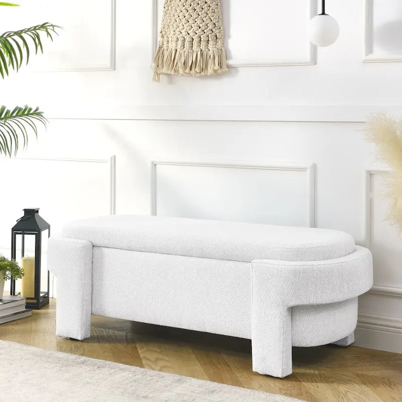 Banc rembourré en lin avec grand espace de rangement - 51.5L x 20.5W x 17H