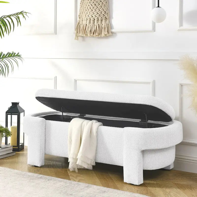 Banc rembourré en lin avec grand espace de rangement - 51.5L x 20.5W x 17H