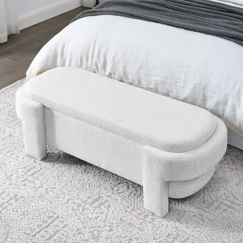 Banc rembourré en lin avec grand espace de rangement - 51.5L x 20.5W x 17H