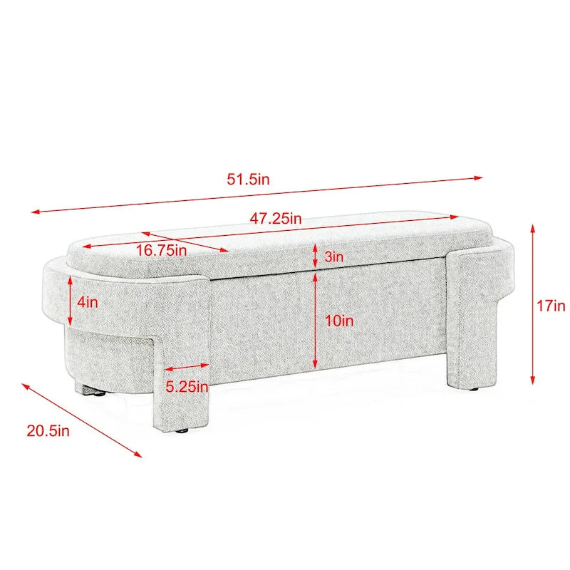 Banc rembourré en lin avec grand espace de rangement - 51.5L x 20.5W x 17H