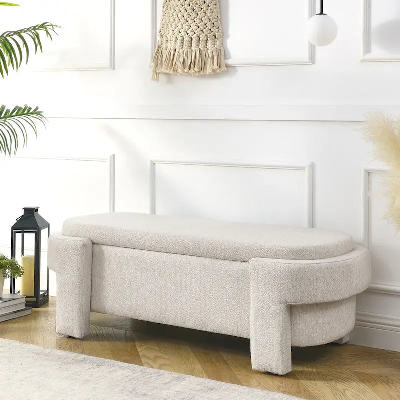 Banc rembourré en lin avec grand espace de rangement - 51.5L x 20.5W x 17H