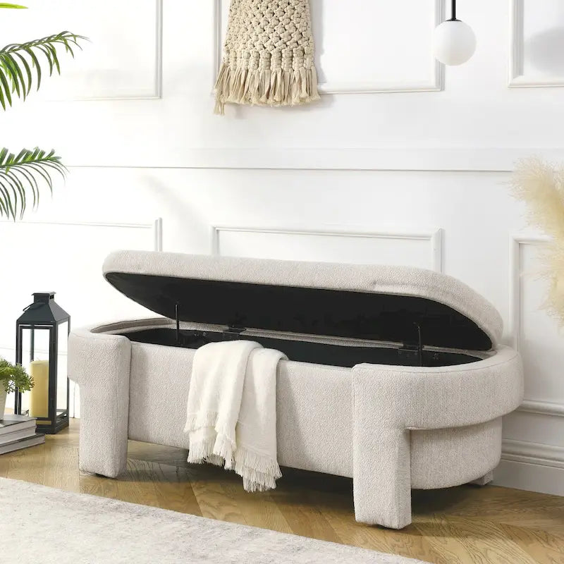 Banc rembourré en lin avec grand espace de rangement - 51.5L x 20.5W x 17H