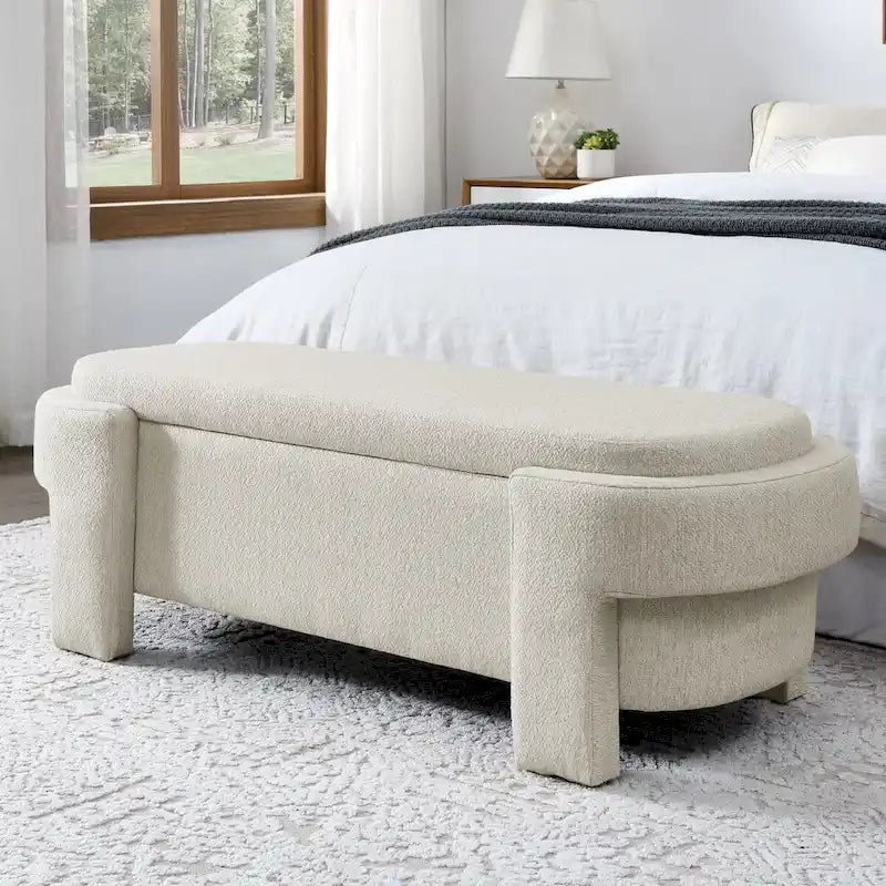 Banc rembourré en lin avec grand espace de rangement - 51.5L x 20.5W x 17H