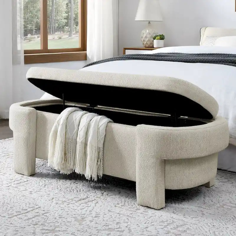 Banc rembourré en lin avec grand espace de rangement - 51.5L x 20.5W x 17H