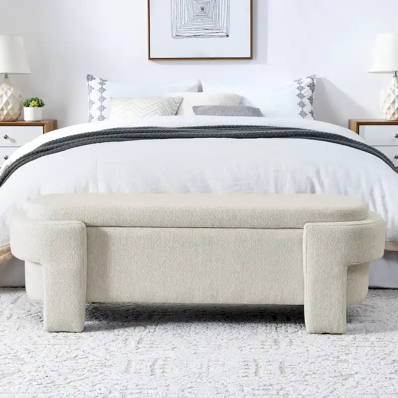 Banc rembourré en lin avec grand espace de rangement - 51.5L x 20.5W x 17H