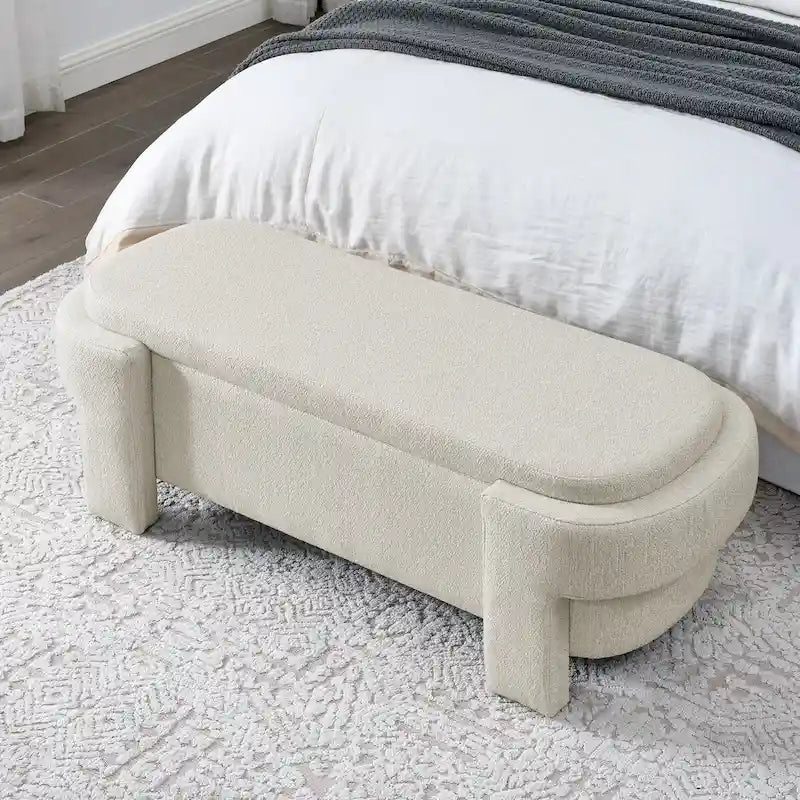 Banc rembourré en lin avec grand espace de rangement - 51.5L x 20.5W x 17H