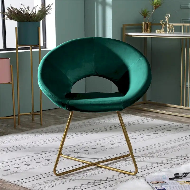 Fauteuil d'appoint en velours soyeux avec base dorée