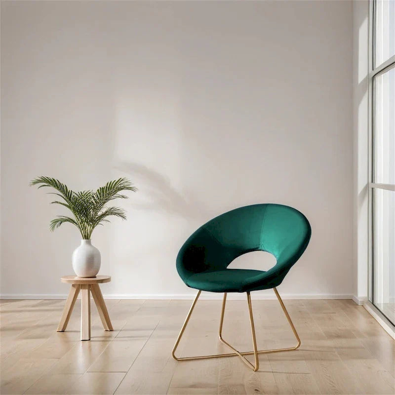 Fauteuil d'appoint en velours soyeux avec base dorée