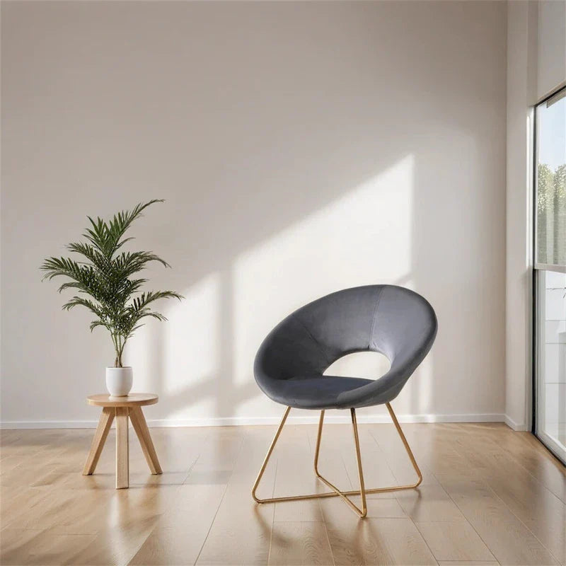 Fauteuil d'appoint en velours soyeux avec base dorée