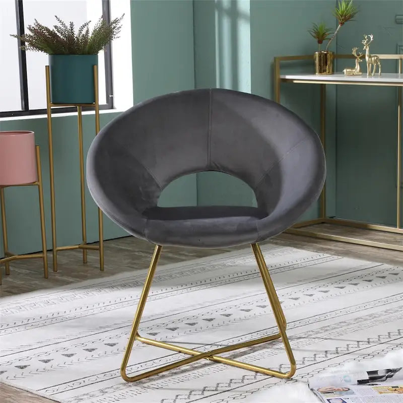 Fauteuil d'appoint en velours soyeux avec base dorée
