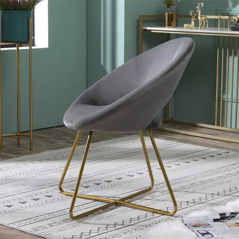 Fauteuil d'appoint en velours soyeux avec base dorée