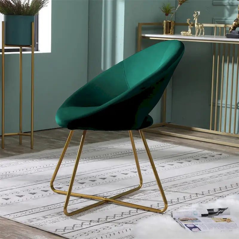 Fauteuil d'appoint en velours soyeux avec base dorée
