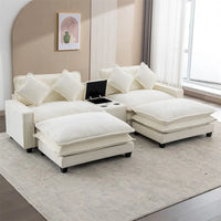 Canapé d'angle en chenille de 112,6 po avec deux poufs amovibles