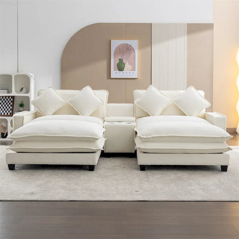 Canapé d'angle en chenille de 112,6 po avec deux poufs amovibles