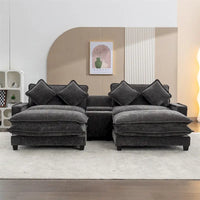 Canapé d'angle en chenille de 112,6 po avec deux poufs amovibles