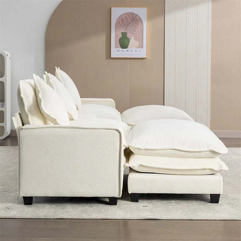 Canapé d'angle en chenille de 112,6 po avec deux poufs amovibles