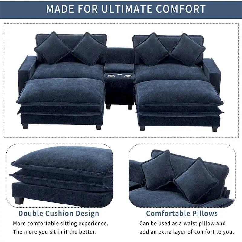Canapé d'angle en chenille de 112,6 po avec deux poufs amovibles