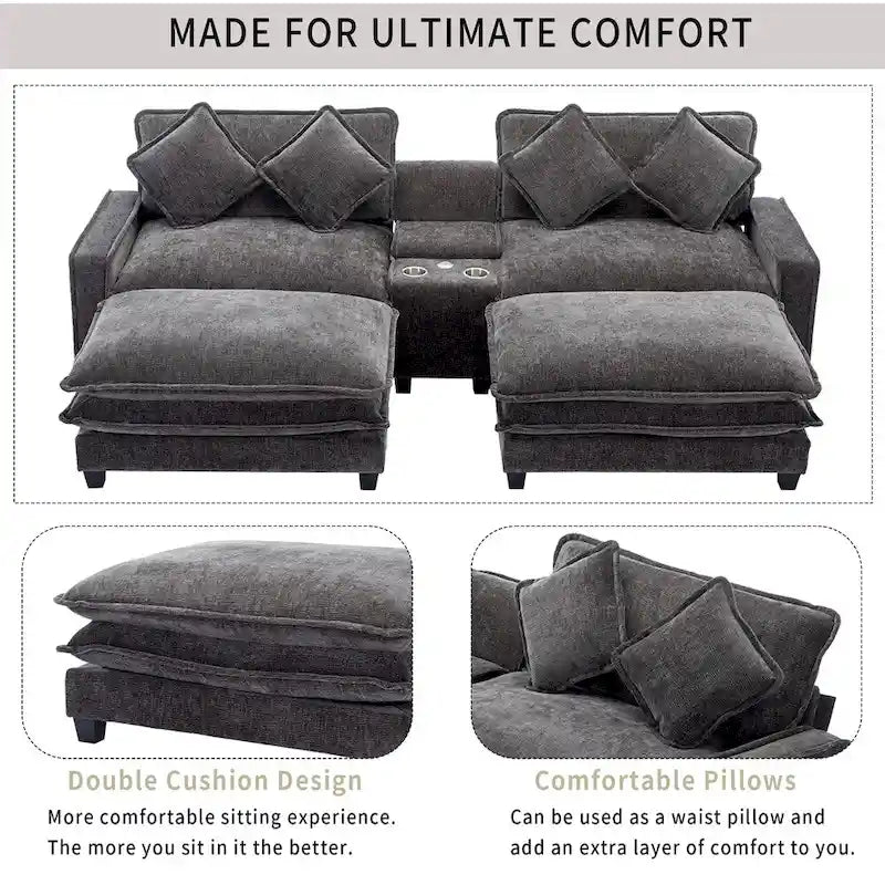 Canapé d'angle en chenille de 112,6 po avec deux poufs amovibles