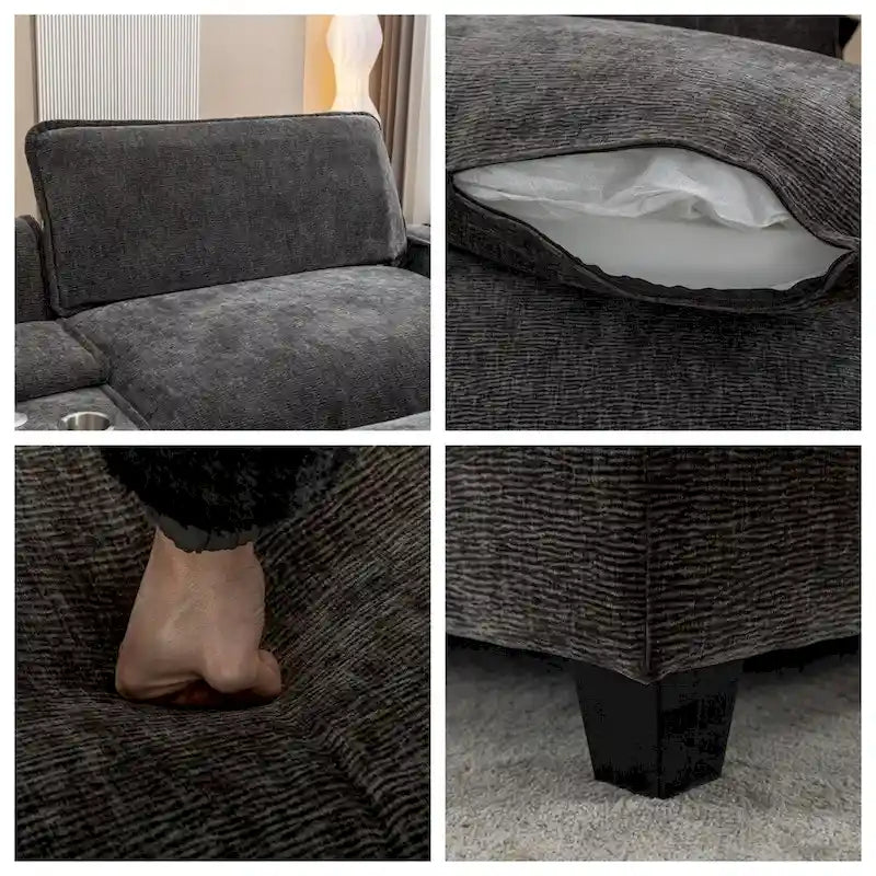 Canapé d'angle en chenille de 112,6 po avec deux poufs amovibles