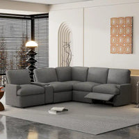 Canapé sectionnel d'angle inclinable électrique home cinéma 104 pouces avec boîte de rangement, porte-gobelets, ports USB et prise de courant
