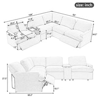 Canapé sectionnel d'angle inclinable électrique home cinéma 104 pouces avec boîte de rangement, porte-gobelets, ports USB et prise de courant