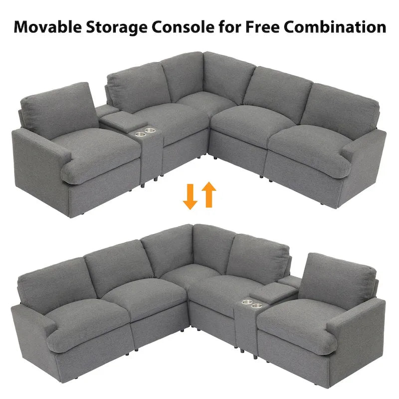Canapé sectionnel d'angle inclinable électrique home cinéma 104 pouces avec boîte de rangement, porte-gobelets, ports USB et prise de courant