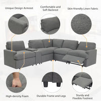 Canapé sectionnel d'angle inclinable électrique home cinéma 104 pouces avec boîte de rangement, porte-gobelets, ports USB et prise de courant