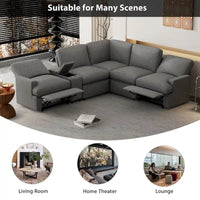 Canapé sectionnel d'angle inclinable électrique home cinéma 104 pouces avec boîte de rangement, porte-gobelets, ports USB et prise de courant