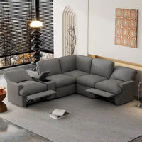 Canapé sectionnel d'angle inclinable électrique home cinéma 104 pouces avec boîte de rangement, porte-gobelets, ports USB et prise de courant