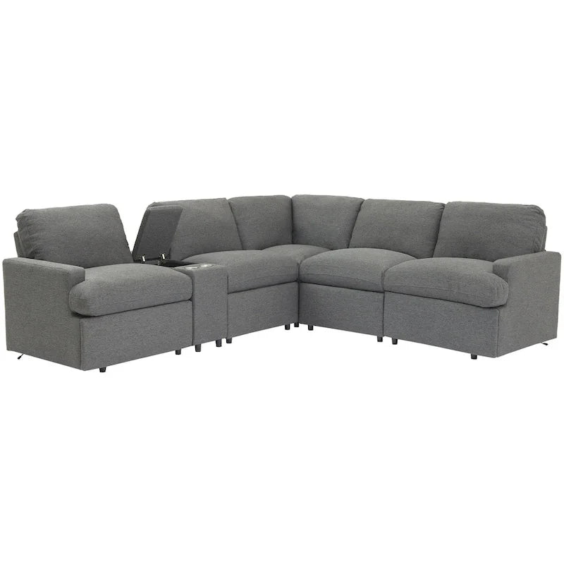Canapé sectionnel d'angle inclinable électrique home cinéma 104 pouces avec boîte de rangement, porte-gobelets, ports USB et prise de courant
