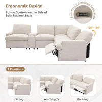 Canapé sectionnel d'angle inclinable électrique home cinéma 104 pouces avec boîte de rangement, porte-gobelets, ports USB et prise de courant