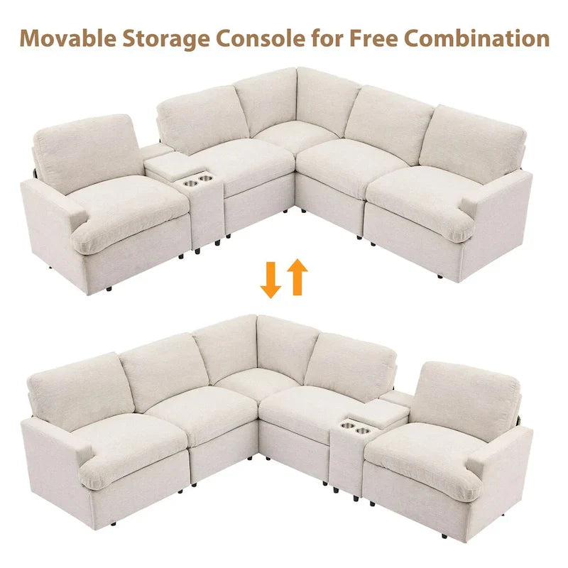 Canapé sectionnel d'angle inclinable électrique home cinéma 104 pouces avec boîte de rangement, porte-gobelets, ports USB et prise de courant