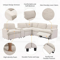 Canapé sectionnel d'angle inclinable électrique home cinéma 104 pouces avec boîte de rangement, porte-gobelets, ports USB et prise de courant