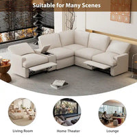 Canapé sectionnel d'angle inclinable électrique home cinéma 104 pouces avec boîte de rangement, porte-gobelets, ports USB et prise de courant