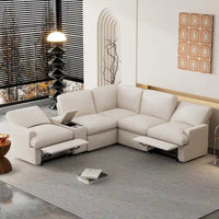 Canapé sectionnel d'angle inclinable électrique home cinéma 104 pouces avec boîte de rangement, porte-gobelets, ports USB et prise de courant