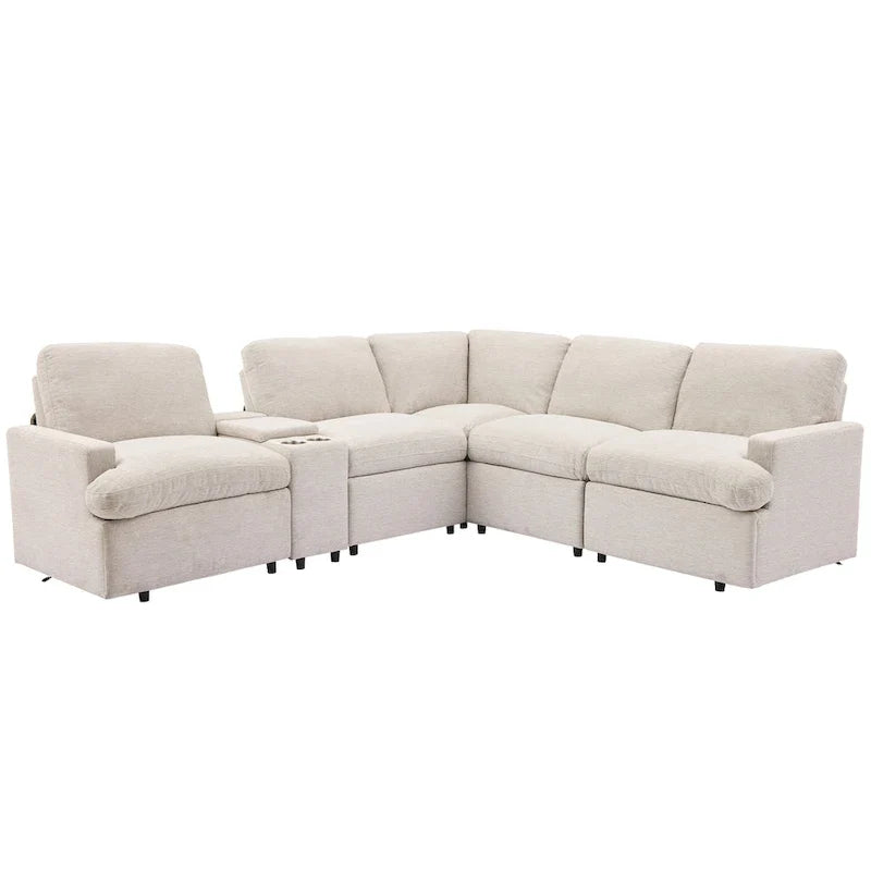 Canapé sectionnel d'angle inclinable électrique home cinéma 104 pouces avec boîte de rangement, porte-gobelets, ports USB et prise de courant