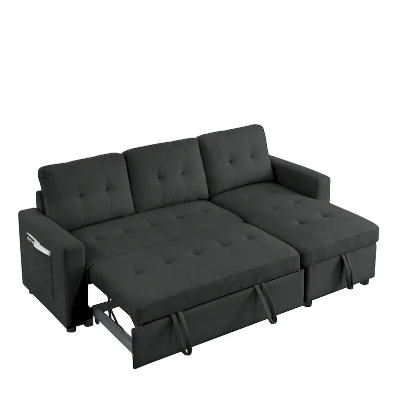 Canapé-lit sectionnel réversible beige de 78,5 pouces avec chaise longue de rangement et pochette latérale - 78,5 larg. x 49 prof. x 31 haut.